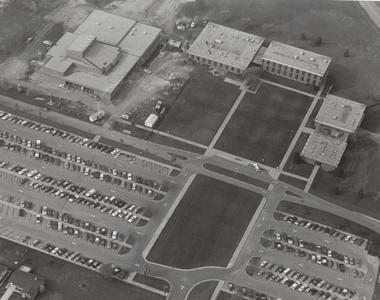 Aerial view of campus, Janesville, 1981