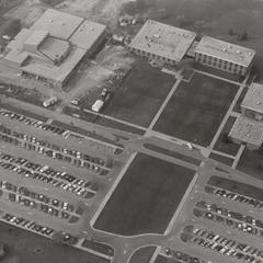 Aerial view of campus, Janesville, 1981