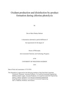 Oxidant production and disinfection by-product formation during chlorine photolysis