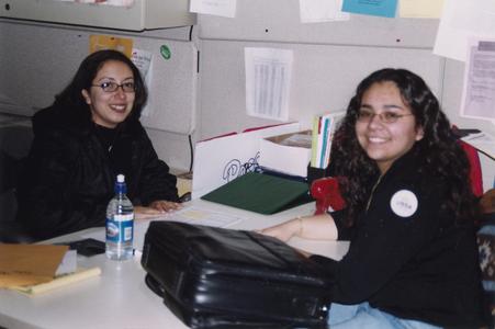 Female students working at desk