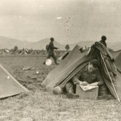 Ray Cunneen in his two man pup tent