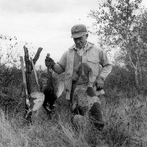 Aldo bird hunting with "Gus," near the Shack, October 1943