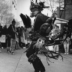 Native American dancer at Columbus Day rally