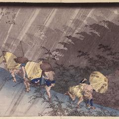 Driving Rain at Shono, no. 46 from the series Fifty-three Stations of the Tokaido (Hoeido Tokaido)