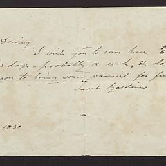 Letter from Sarah Gardiner, 1830