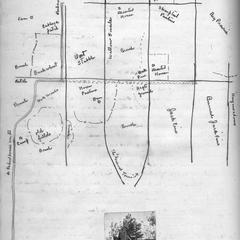 Map drawn by AL with small inset photo of him hunting with gun and dog, Juneau County, Wisconsin, September 1925