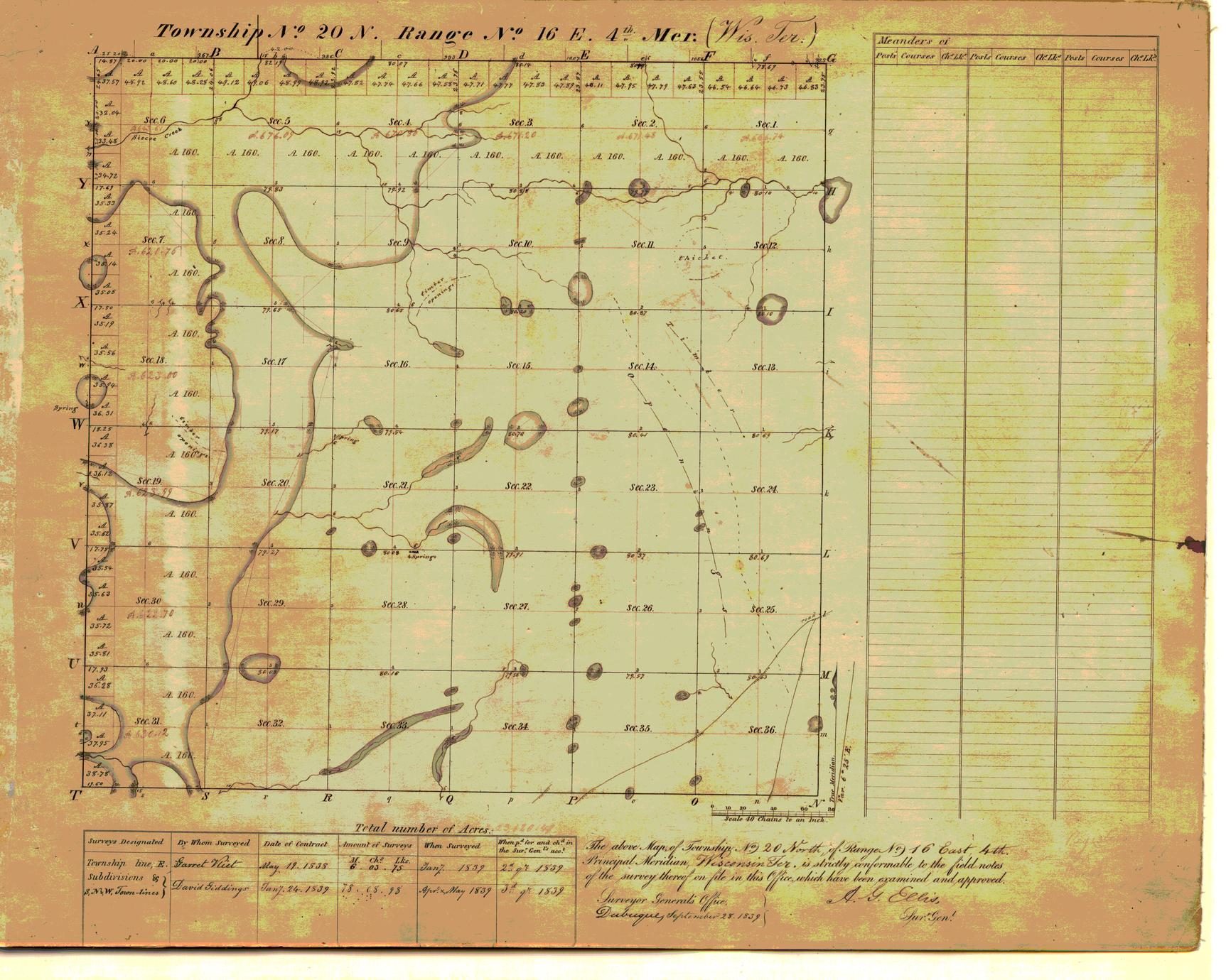 [Public Land Survey System map: Wisconsin Township 20 North, Range 16 East]