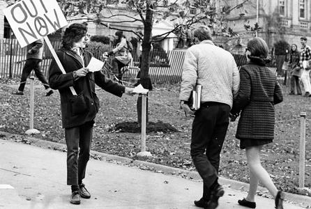 Student handing out anti-Vietnam War literature