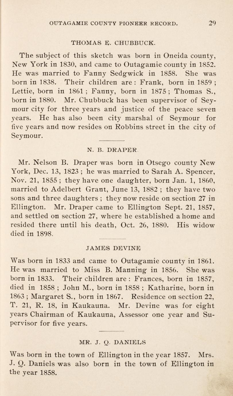 Record of the pioneers of Outagamie County, Wisconsin also an