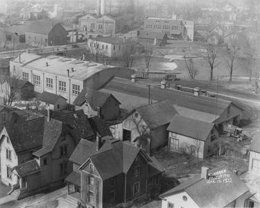 Barstow Street, Waukesha, aerial, northwest view