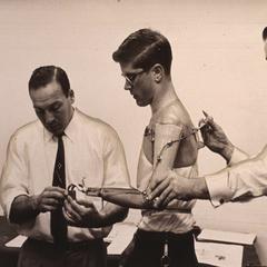 Prosthetic arm fitting at a Milwaukee, Wisconsin, clinic.