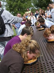 College students, Pie eating contest, Janesville, 2008