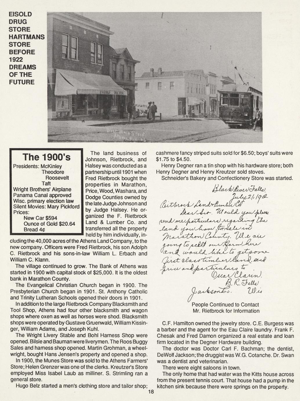 Athens, Wisconsin centennial, June 2224, 1990 celebrating 100 years