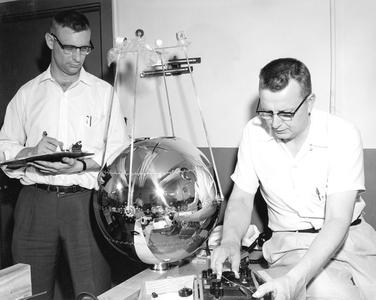 Mr. Stearns and Dr. Suomi with radiation balance satellite