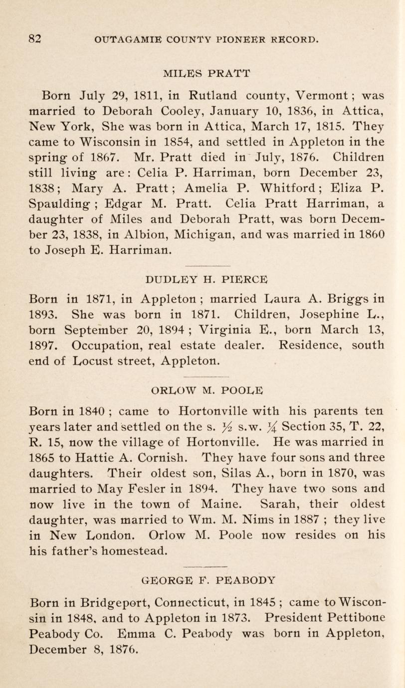 Record of the pioneers of Outagamie County, Wisconsin also an