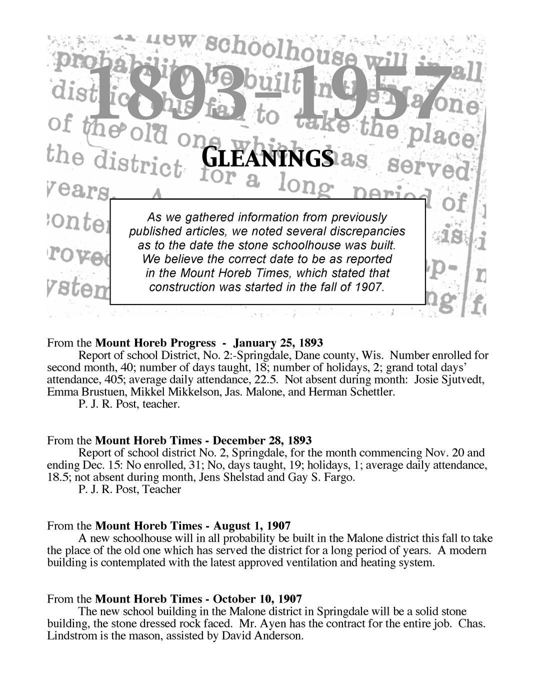 Malone School District No. 2, Springdale Township, Dane County, WI