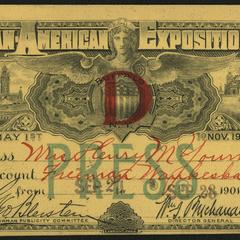 Theodora Winton Youmans, press pass Pan-American Exposition (front)