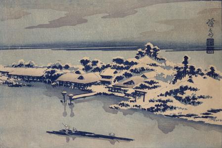 Snowy Landscape with a Shrine Beside a River
