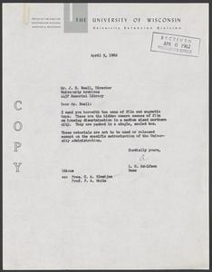 Letter from Dean L.H. Adolfson to J.E. Boell of University Archives, April 5, 1962