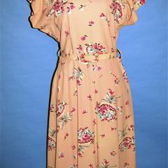Pink rayon dress with floral bouquet print