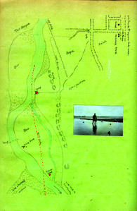 Hunting along the Rio Grande River, map of area drawn by AL and small inset photo, 1920-1921