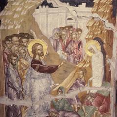 Raising of Lazarus fresco at St. George's chapel at Agiou Pavlou