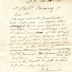 Note and envelope from J.F. Jeaneret to Nathaniel Dominy VII, 1899