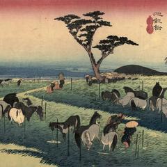 The Horse Market in the Fourth Month at Chiryu, no. 40 from the series Fifty-three Stations of the Tokaido (Hoeido Tokaido)