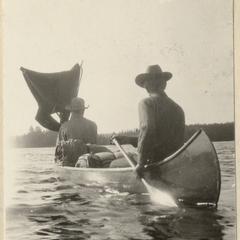 "The homemade sail," canoeing photo from Quetico trip, June 23, 1924