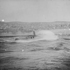 Wood Tug Edward Fiske Pounding Through Waves in Duluth Ship Canal