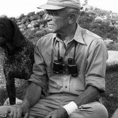 Aldo Leopold close-up with binoculars