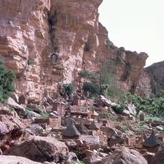 View of Dogon Village Along the Bandiagara Escarpment