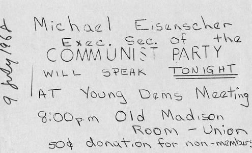 Michael Eisenscher at Young Democrats meeting flier