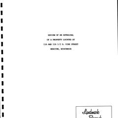 Review of an appraisal dated February 17, 1989 and prepared by John E. Klein, MAI, SRPA and further analysis of a mixed use property located at 116 and 116 1/2 S. Vine Street, Horicon, Wisconsin and known as the Horicon Reporter Building