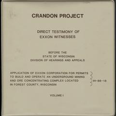 Crandon Project : Direct testimony of Exxon witnesses before the State of Wisconsin Division of Hearings and Appeals