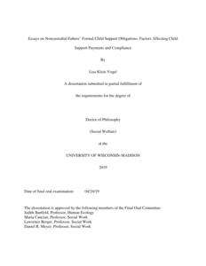 Essays on Noncustodial Fathers’ Formal Child Support Obligations: Factors Affecting Child Support Payments and Compliance