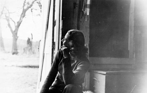 Nina Leopold in shack doorway