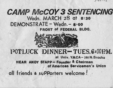Camp McCoy 3 sentencing demonstration flier