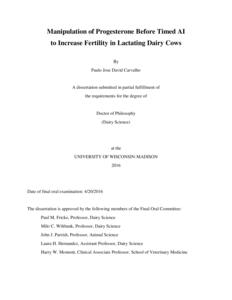 Manipulation of Progesterone Before Timed AI to Increase Fertility in Lactating Dairy Cows