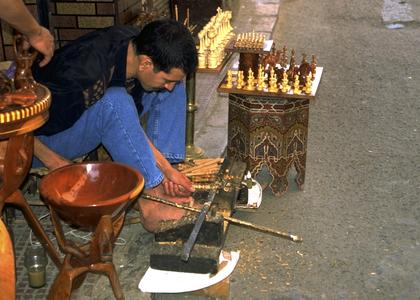 Making Chessman with Hand Lathe in Marrakech Medina