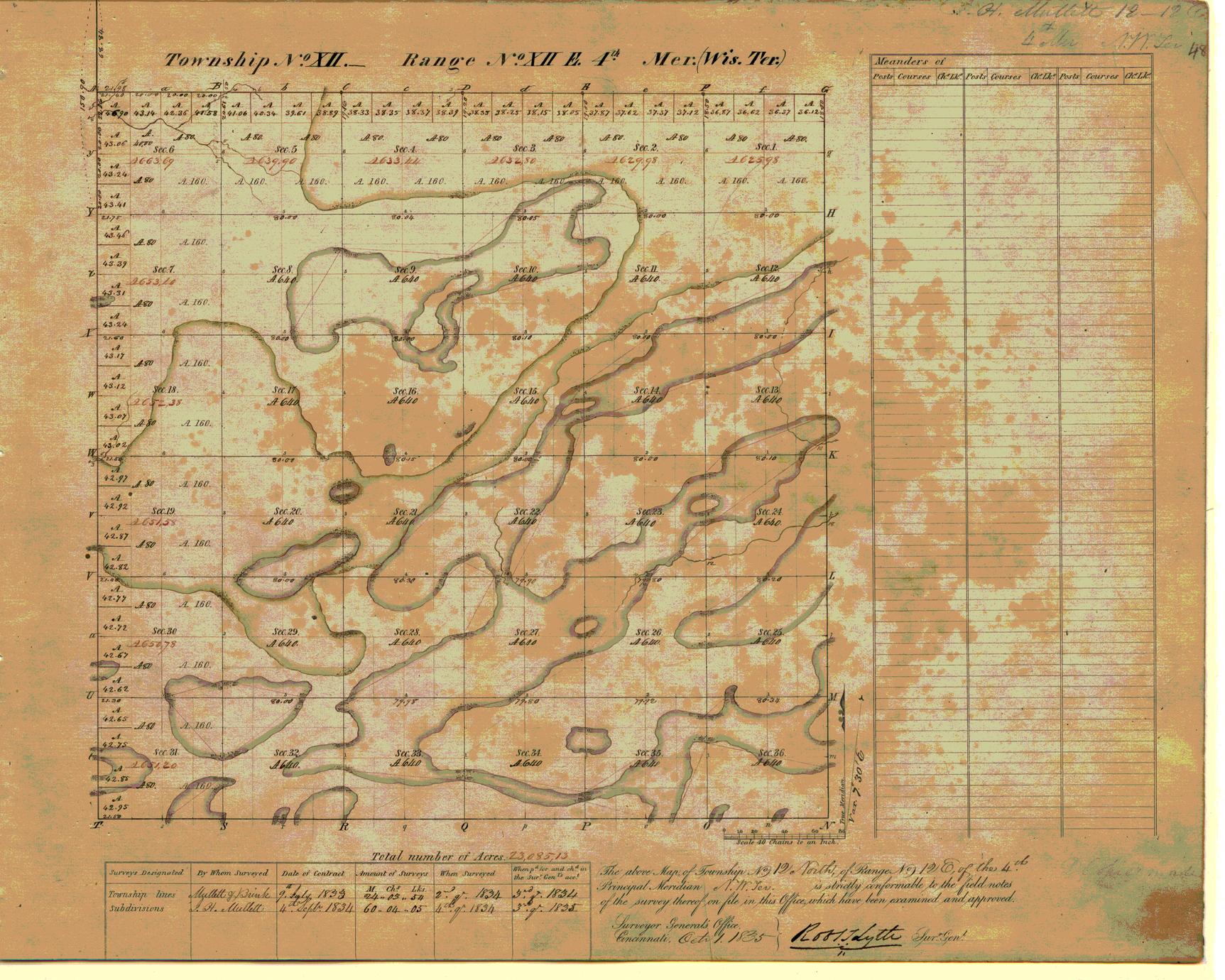 [Public Land Survey System map: Wisconsin Township 12 North, Range 12 East]