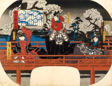 Asaina Saburo Glowering at Sagami Jiro and Matsushima by Cherry Trees, from the series Ancient Tales in Snow, Moon, and Flowers