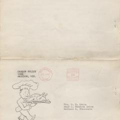 Mailing cover, Carson Gulley recipes for October 1952