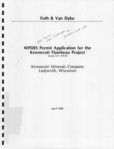 WPDES permit application for the Kennecott Flambeau Project
