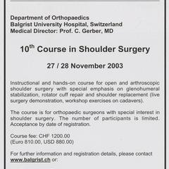 10th Course in Shoulder Surgery advertisement