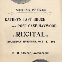 Kathryn Taft Bruce and Rose Case-Haywood recital program