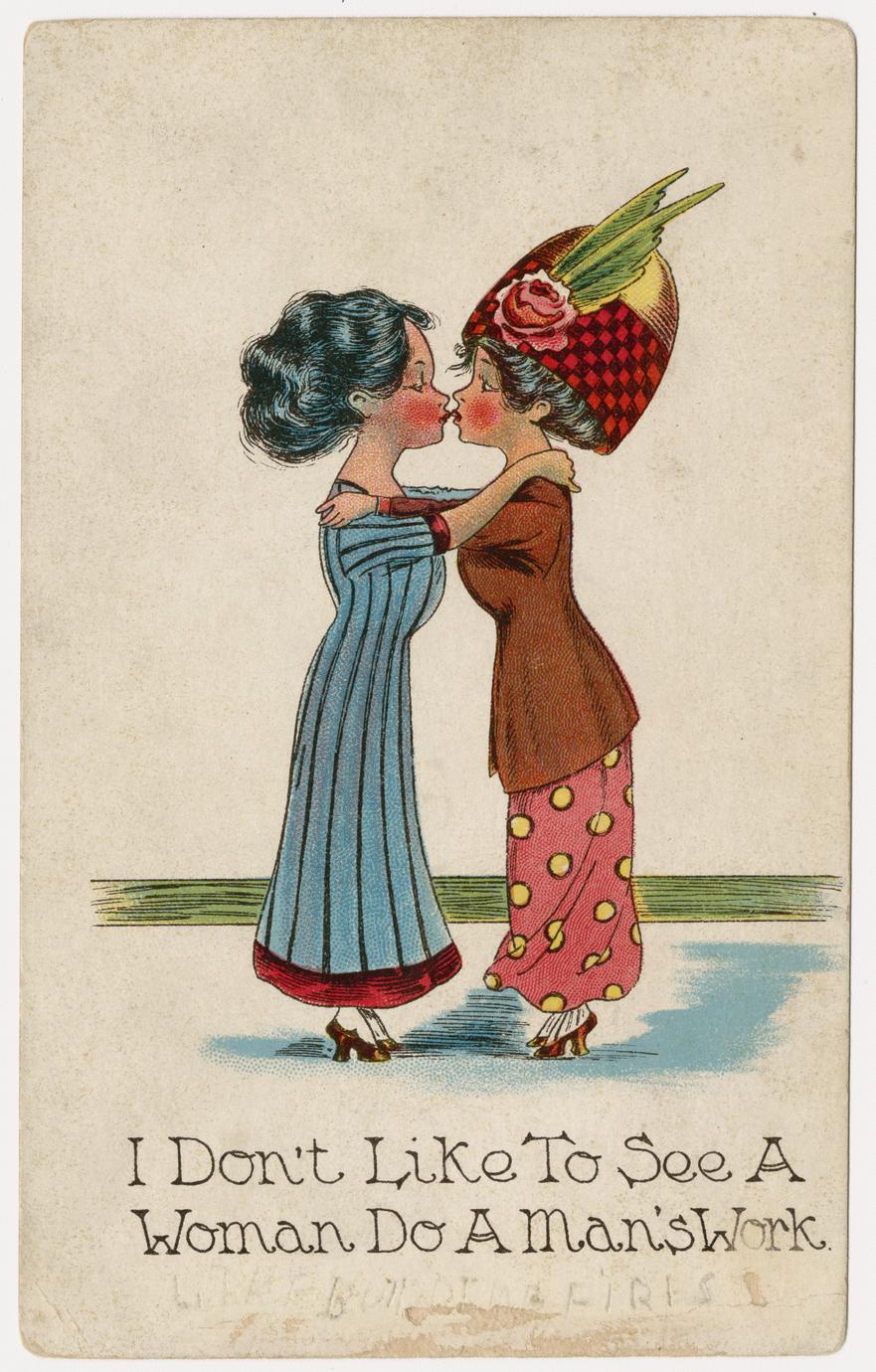 Women kissing, suffrage postcard (1 of 2)