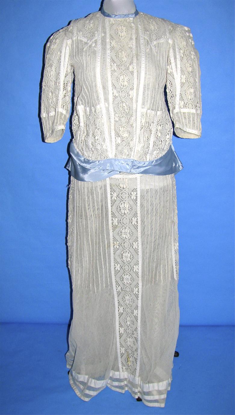 Two piece cream color net and crocheted cotton dress (1 of 2)