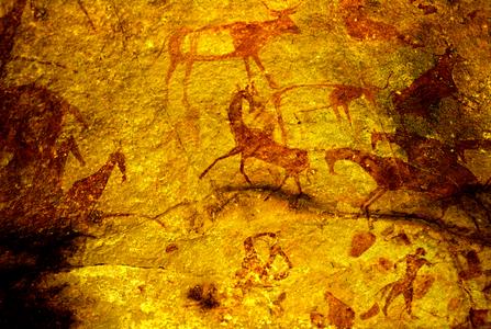 Petroglyph : Horses and Human Figure