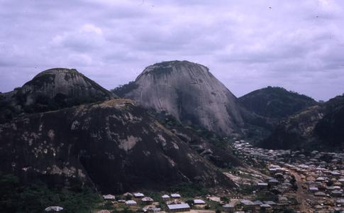 View of mountains and village